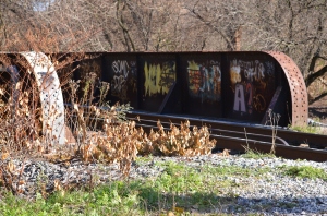 Railway bridge with graffiti